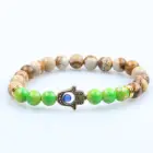 Hot Sell Alloy Hamsa Picture Stone Beads With Green Jasper Bead Bracelet