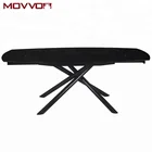 High quality crossed metal legs swivel colored glass top dining table for glass dining room furniture
