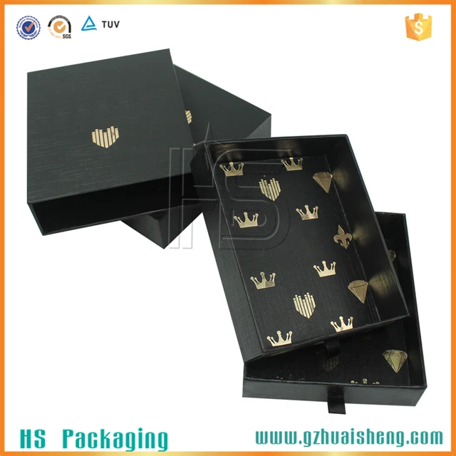 custom matt black stiff cardboard drawer packaging gift box with