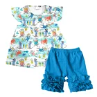 Latest design wholesale western boutique clothing summer sea fish pernickety girls ruffle sets