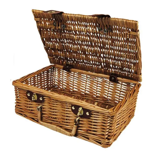 leather straps natural wicker gift basket for picnic