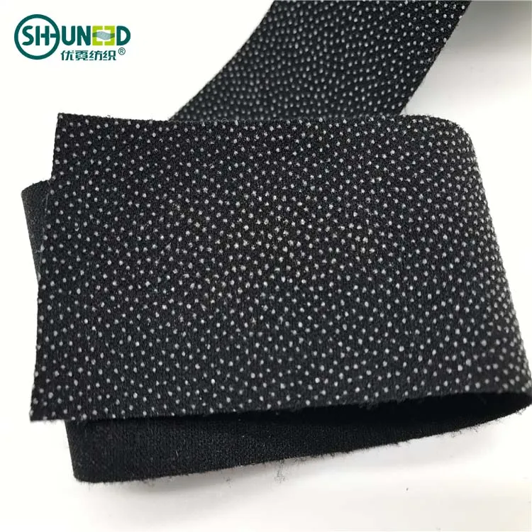 High quality fusible woven 100% polyester stretch waistband interlining waistband high elastic adhesive dot fuse for trousers