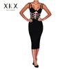 2019 latest design women sexy bodycon metal button bandage dress small quantity clothing manufacturer