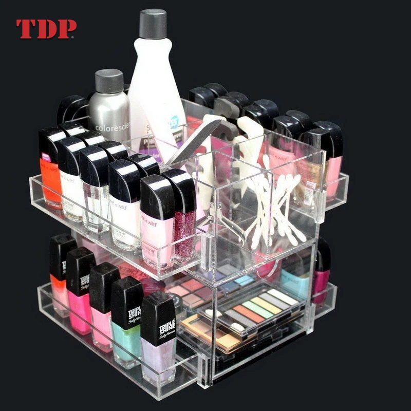 Makeup Organizer Storage Box Clear Rotating Acrylic Nail Polish Rack Display