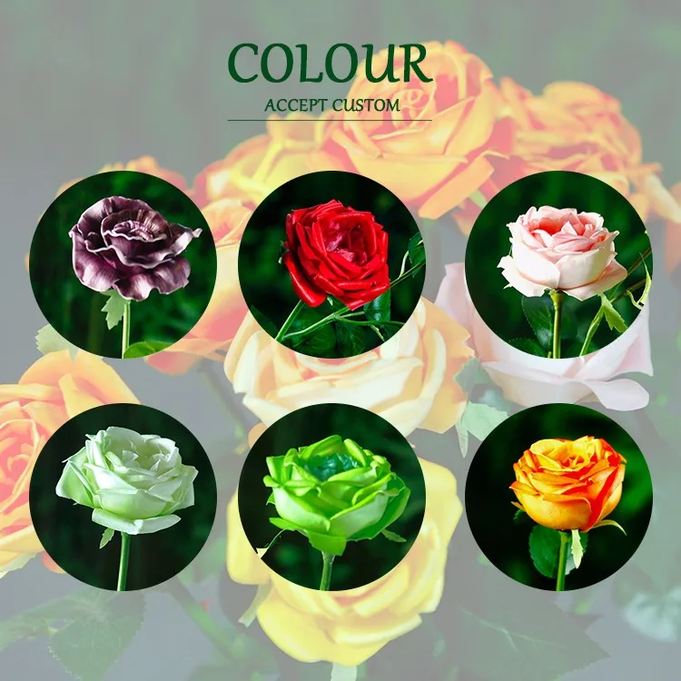 Decorative Real Touch 3 Heads Pu Fake Flower Rose Artificial Rose