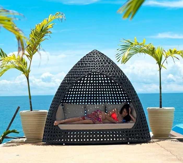 Latest Designs Wicker Daybed Outdoor Furniture Large Sun Bed sofa Chaise Lounge