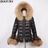 Women Fashion Big Real Fur Collar Overcoat Down Feather Coat With Hood