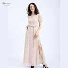 High Quality Short Sleeve Collarless White Embroidered Vintage Floral Dress