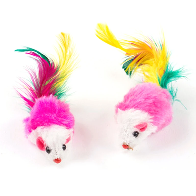 OnnPnnQ 5Pcs Soft Fleece False Mouse Cat Toys Colorful Feather Funny Playing Training Toys For Cats Kitten Puppy Pet Supplies3