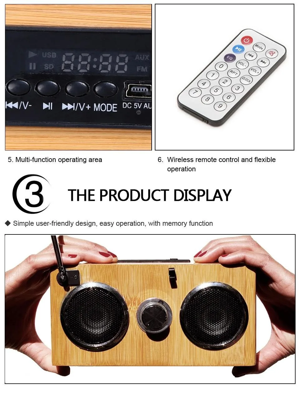 100% Original Handmade Bamboo Portable Speaker Hi-Fi Bamboo Wood Boombox TF/USB Card Stereo Speaker FM Radio with Remote Control - ANKUX.COM