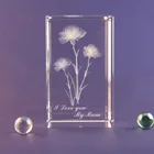 wholesale customized 3D laser engraved Carnation K9 clear crystal block cube