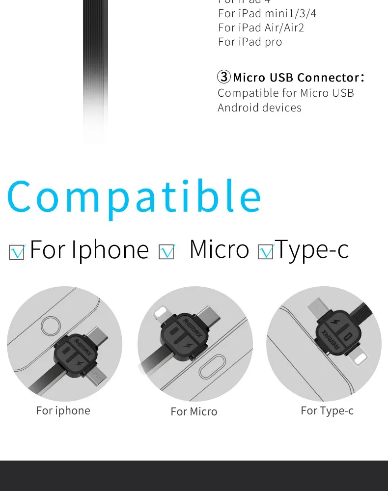Shenzhen Remax RC-066th LESU 3 in 1 USB Charging Cable - ANKUX.COM