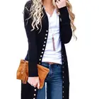 New Design Women's Fashion button Solid color plus size long cardigan Women Long Sleeve knitting Sweater Cardigan