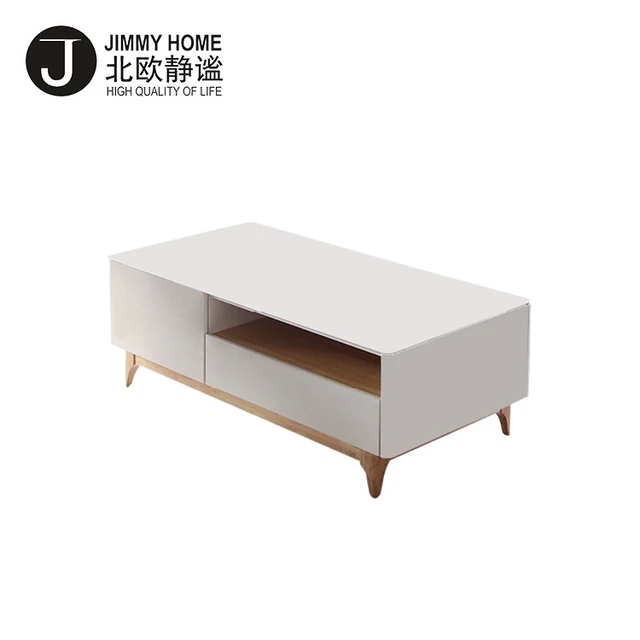 Luxury european style living room glass surface wooden tea coffee center table with drawers