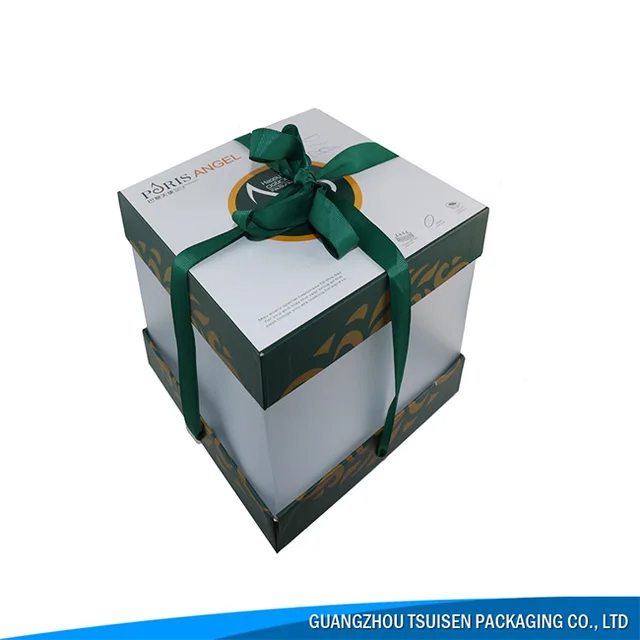 ribbon handle food packaging box with clear pvc window, paper