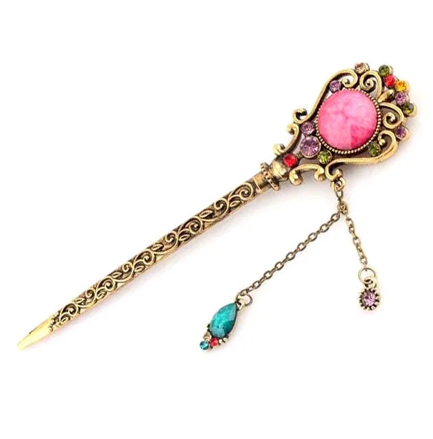 Foreign Trade retro hairpin factory wholesale selling antique jewelry long cracked drop big beads colouful women hairclips