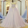 LS55800 Light purple pearls sheer arab bridal gown wedding dress party wear gowns for ladies flawless fluffy skirt wedding gowns