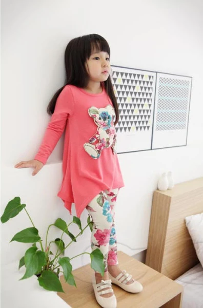 2016 hot lovely flowers bear applique fancy boutique girls clothing