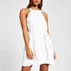 Casual white high neck tie waist swing women dress