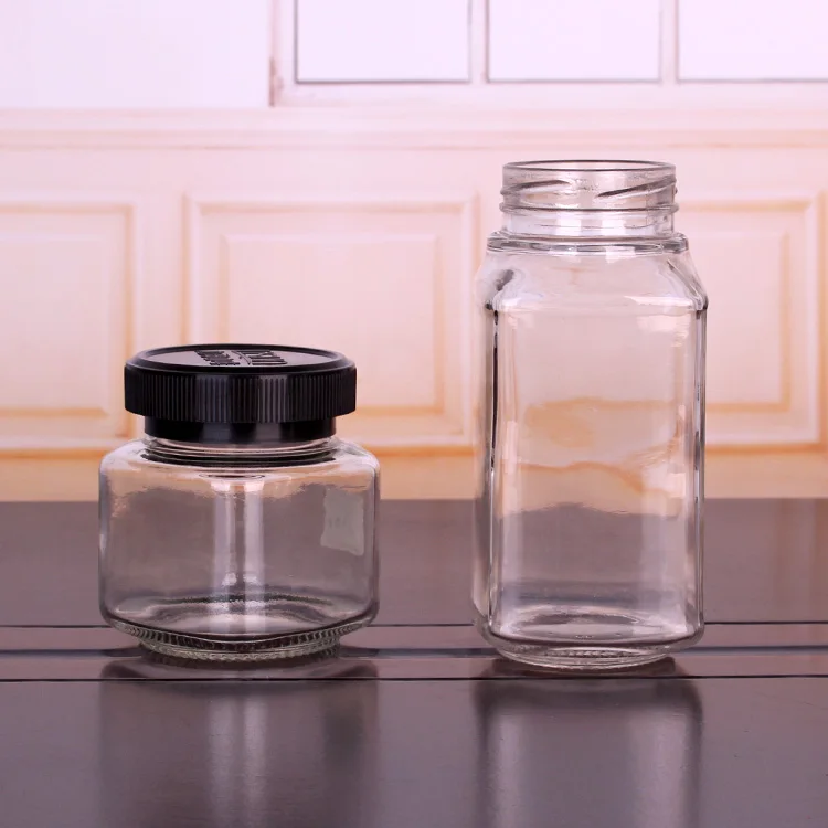 200ml 400ml Clear square glass coffee storage packaging container jar with plastic lid