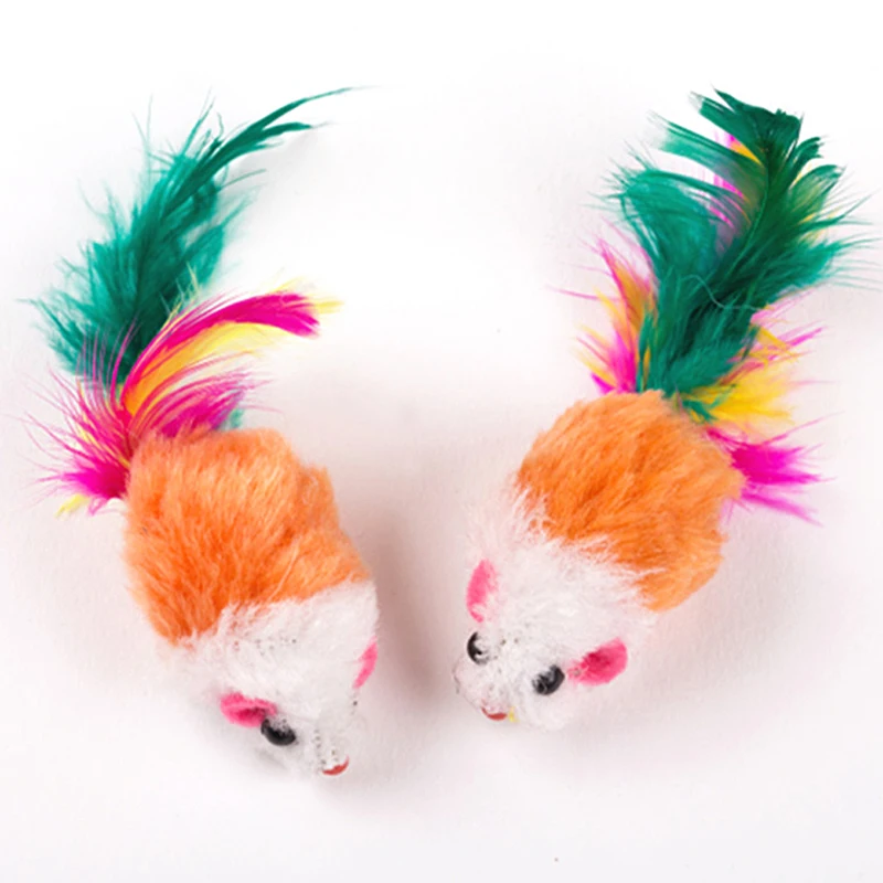 OnnPnnQ 5Pcs Soft Fleece False Mouse Cat Toys Colorful Feather Funny Playing Training Toys For Cats Kitten Puppy Pet Supplies8