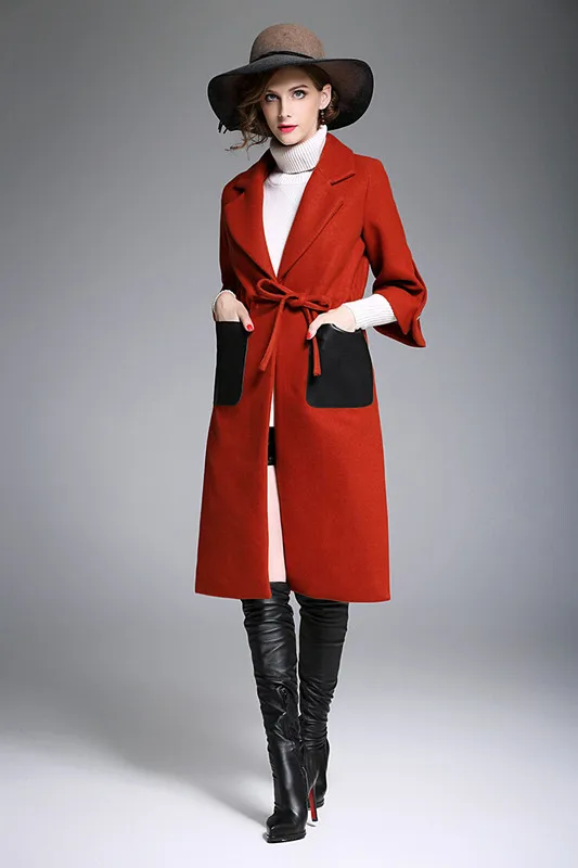 women woolen PU Pocket patchwork coat 11_