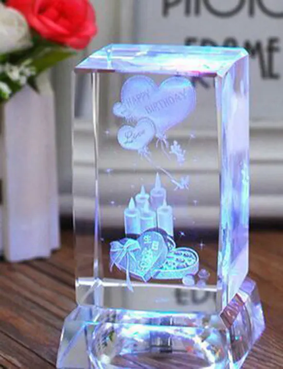 wedding decoration 3d laser crystal glass cube with engraved