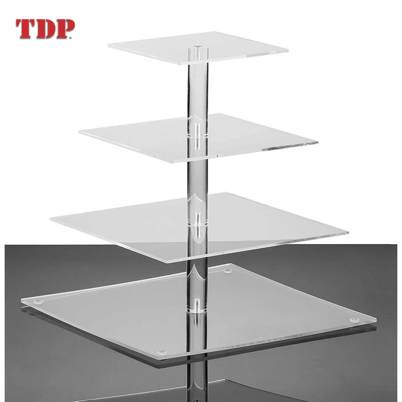 Wedding Acrylic Tiered Cake Stand, Dessert Or Cupcake Tower 4 Tier Square Cupcake Stand