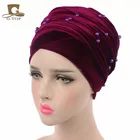 Beaded Velvet Turban Women Head Wrap Extra Long Velcour Tube Scarf Tie TJM-199