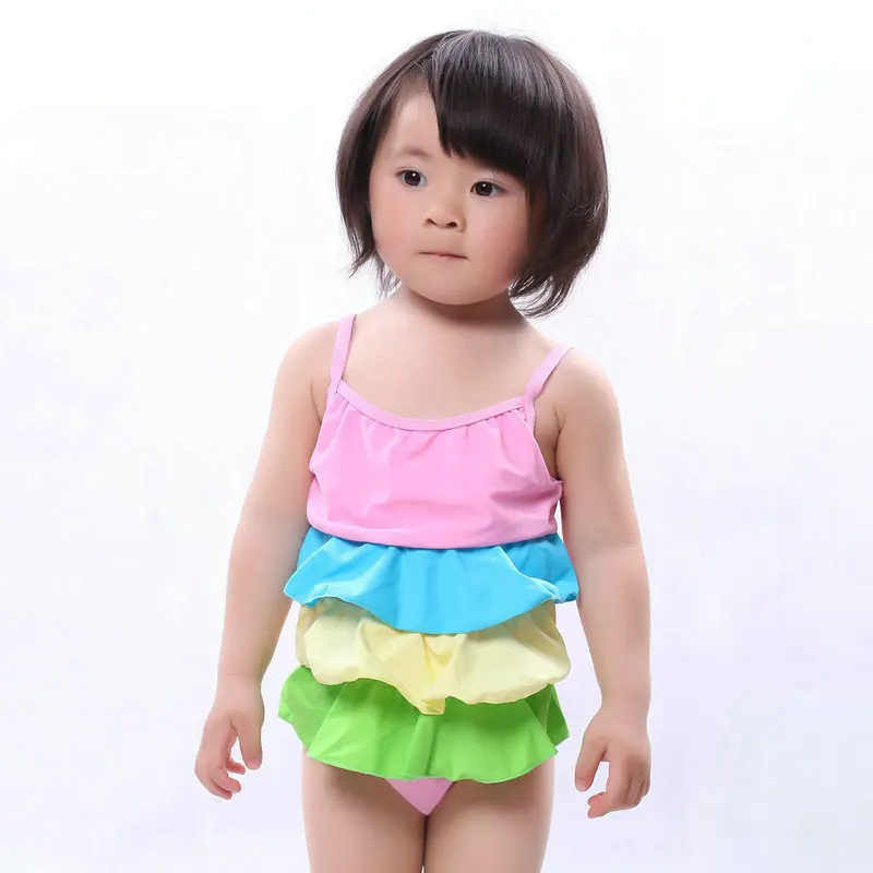 On Sale Brand New 2015 Summer Style Sexy Female Child Swimsuit Lovely Falbala Skirt Girls Bathing Suit Kids UV Swimwear Hot Sale