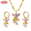 2018 new fashion jewelry,gold plated earring and pendant necklace wedding jewelry set with cubic zirconia design for woman