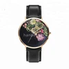 2019 OEM Logo Custom Watches Stainless Steel Unisex 3D Print Flower Dial Women Wristwatch Genuine Leather Quartz Watch Wrist ODM