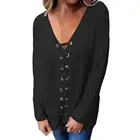 Sexy Winter V Neck Strappy Lace up Front Girls Sweater Design