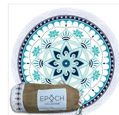 Round custom printing Beach Towel With Tassel White & Black Cotton Circle Beach Towels