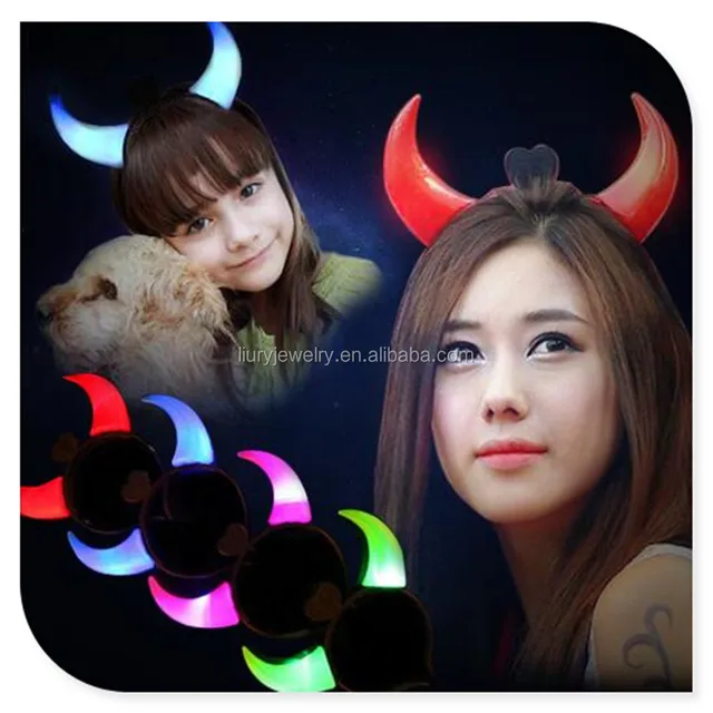 yiwu factory sales red led light up devil horns for party