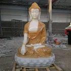 Hand carved large white and yellow-brown jade buddha statue
