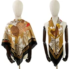 Digital print silk scarf Birds and landscapes satin twill square silk scarf