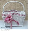 White & Pink Wicker newspaper basket with Ribbon