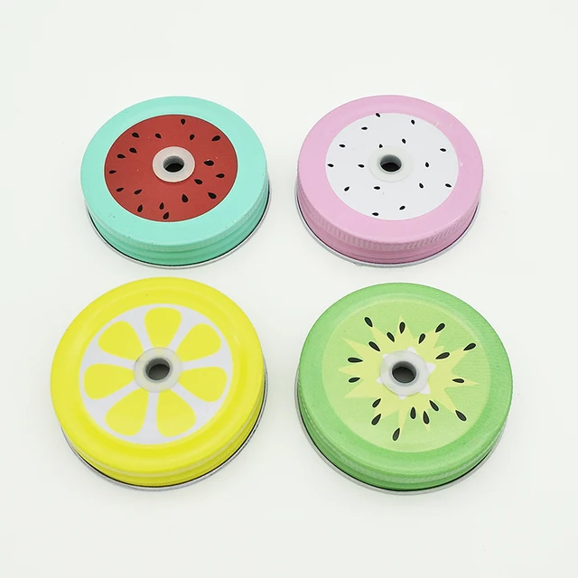 twist off Canning Mason Jar lids with straw hole