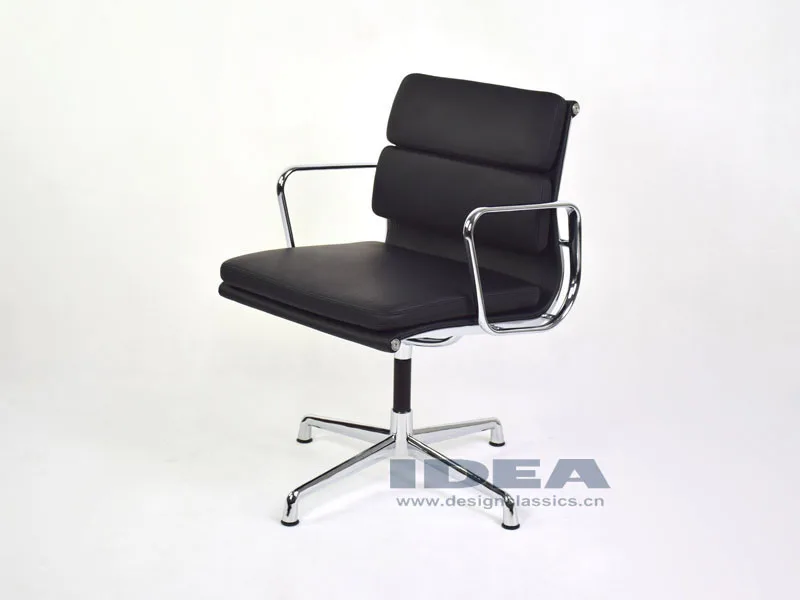 Replica Charles Charles Soft Pad Meeting Chair - Black Color Genuine Leather