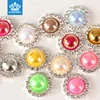 Factory wholesale 15mm mix color rhinestone pearl metal button for hair accessories