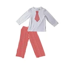 White T shirt and vertical stripe pants red necktie applique toddler boutique boys clothing sets