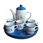 Personalized tableware stoneware enamel ceramic teapot sets with 6 cups coffee pot with tray