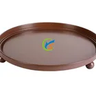 Brown round metal decorative flowers tray with round legs