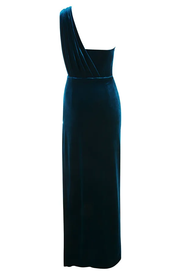 teal velvet maxi dress