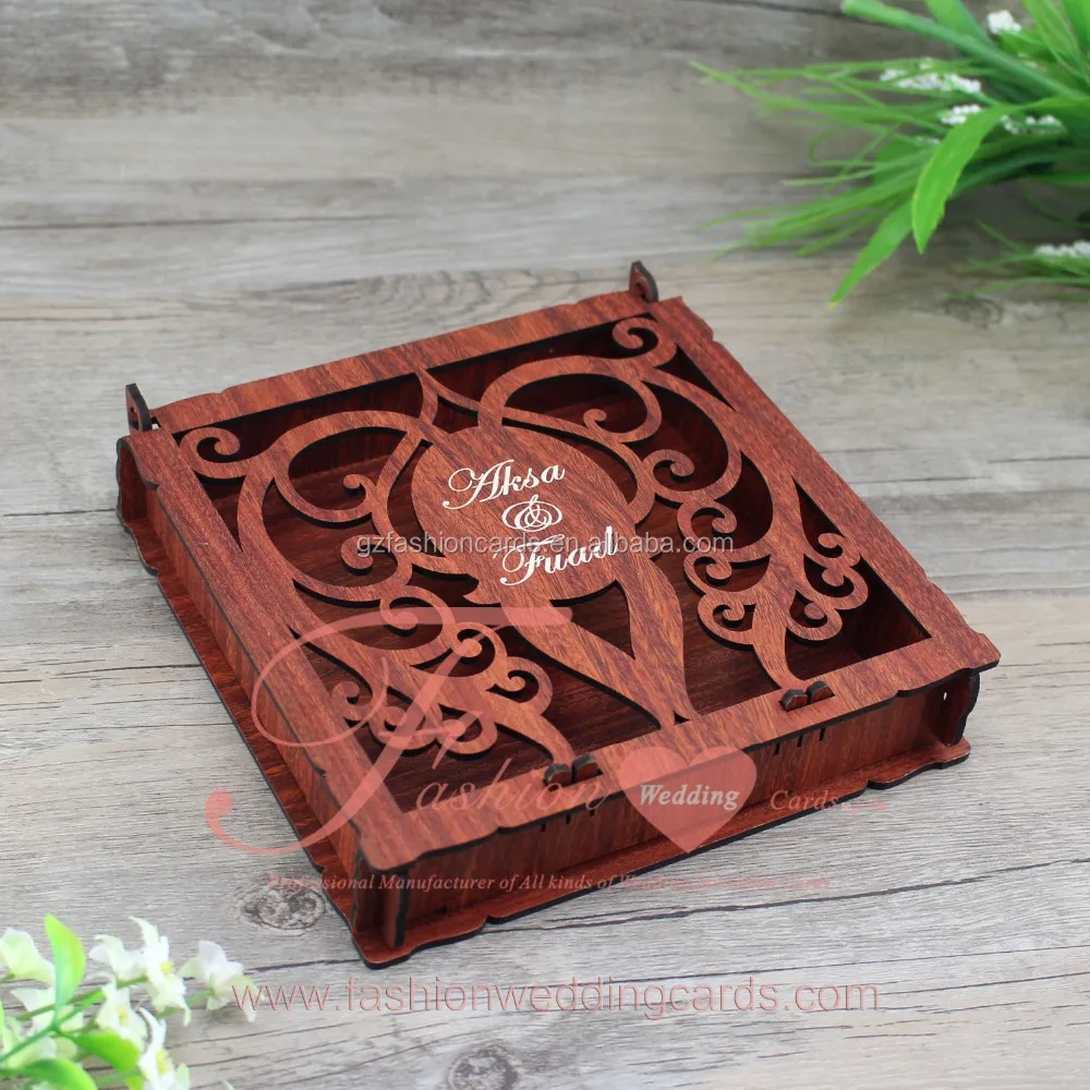 customized laser cut personalized wedding invitation wooden box