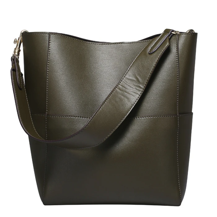 Hot selling new style big capacity genuine leather bucket women bag handbag