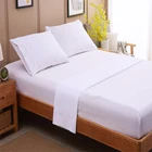 hotel linen 100% cotton fabric 300tc queen size white fitted bed sheet