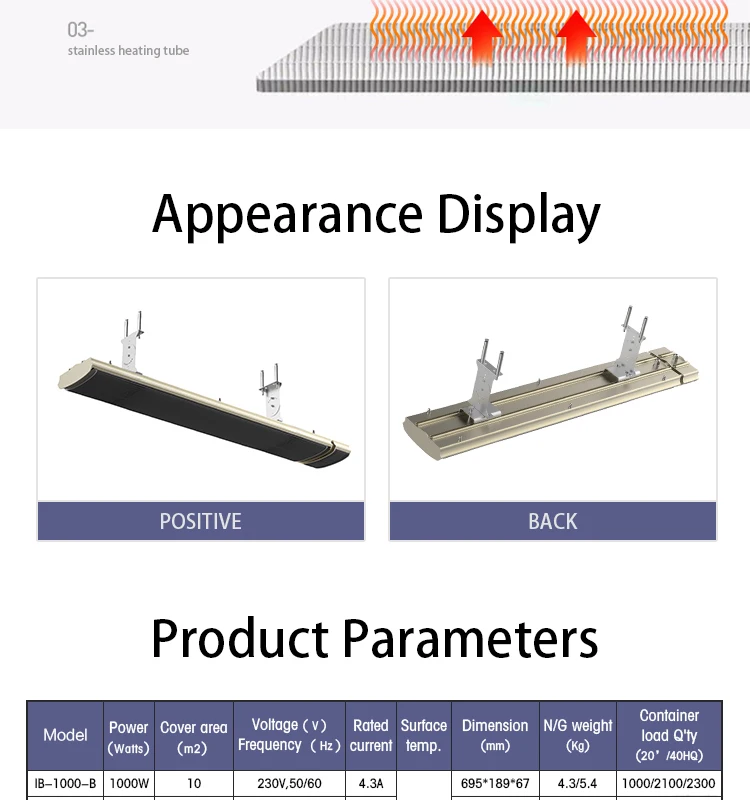 Aluminum Infrared Radiant Heater, IB-B, 220V, 1800W - detail 10