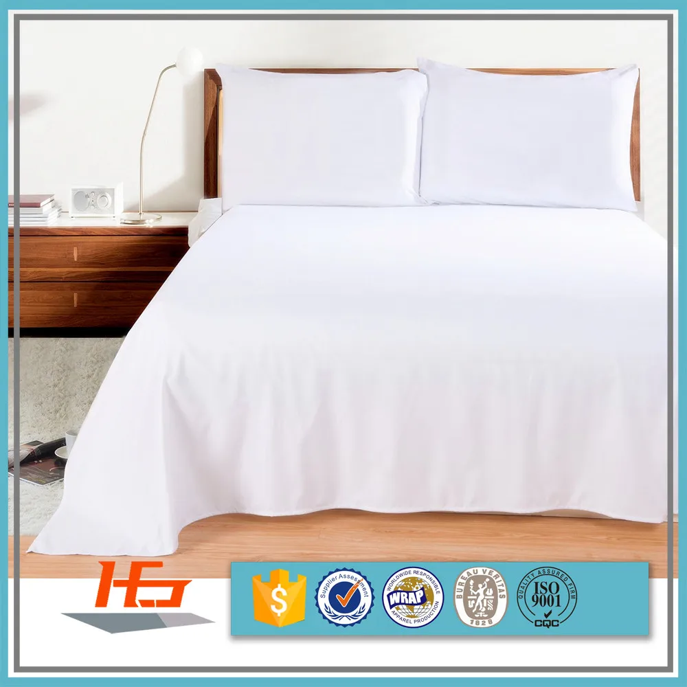 Hotel Plain White Bed Linen 100 Cotton King Flat Sheets Sets 4 Pieces 